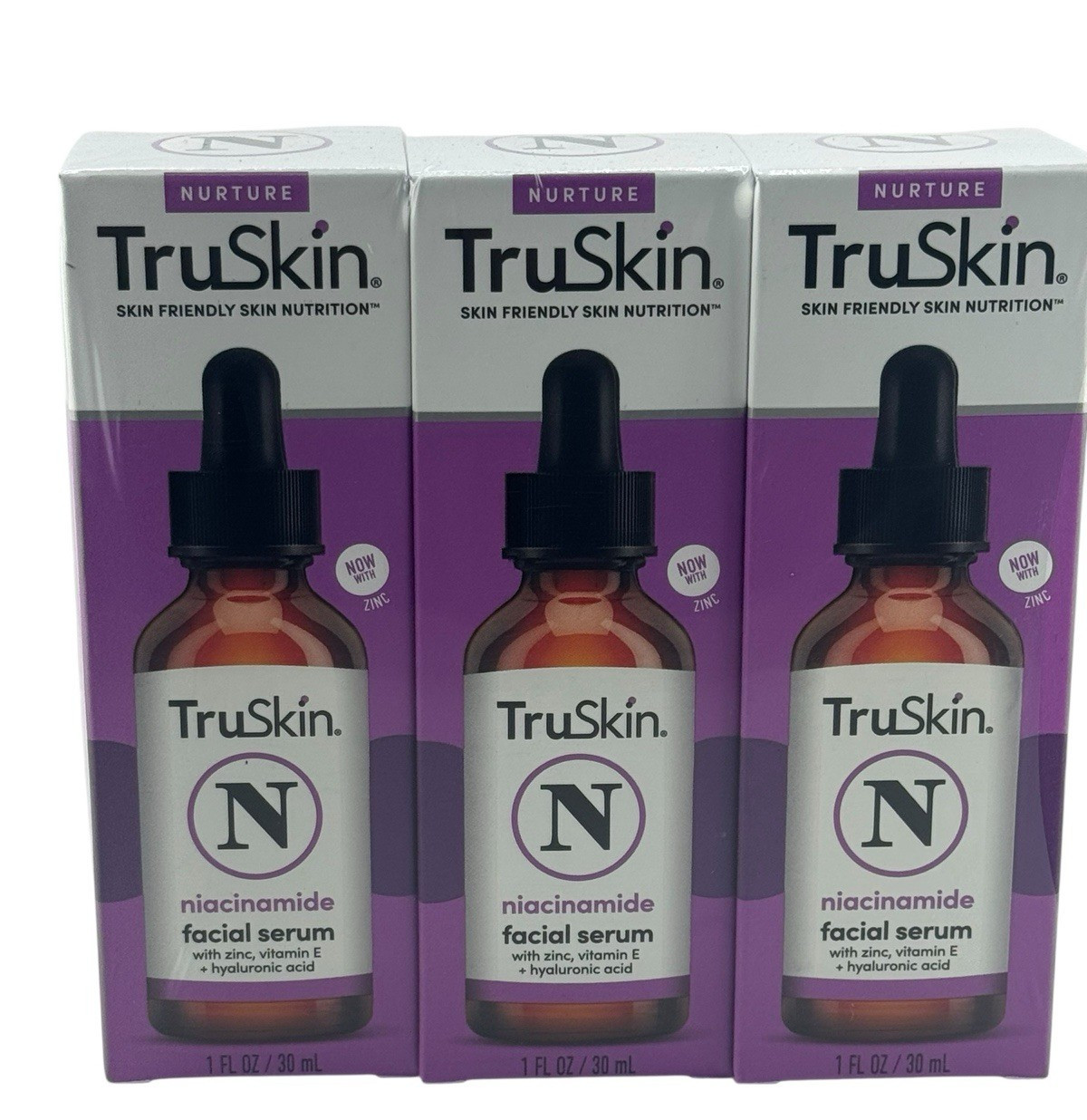 TruSkin Niacinamide (B3) Facial Serum 1 fl oz Vit. E Hyaluronic Acid Zinc- 3 pk