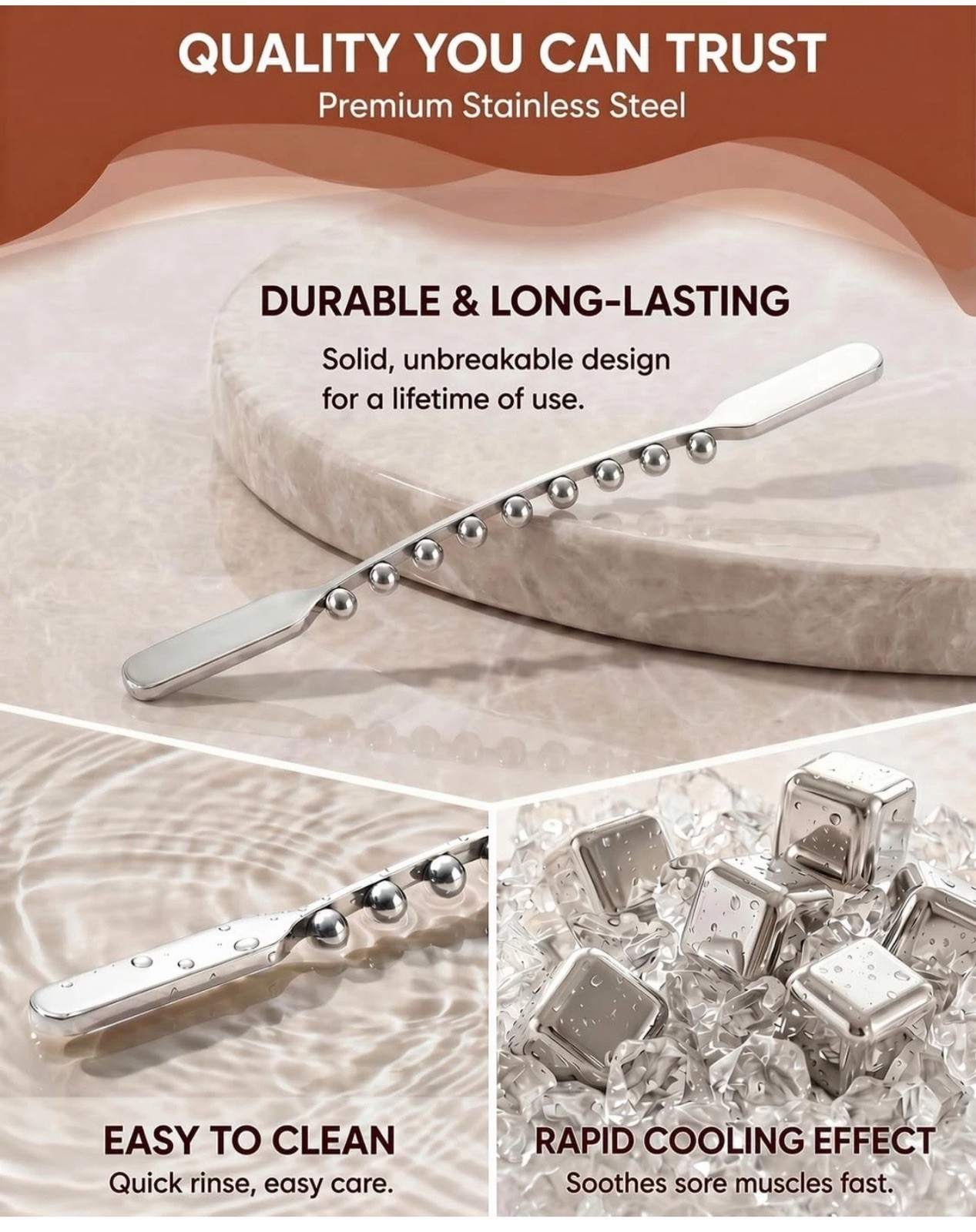 ONUEMP Stainless Steel Gua Sha Stick, Lymphatic Drainage Fascia Silver/g