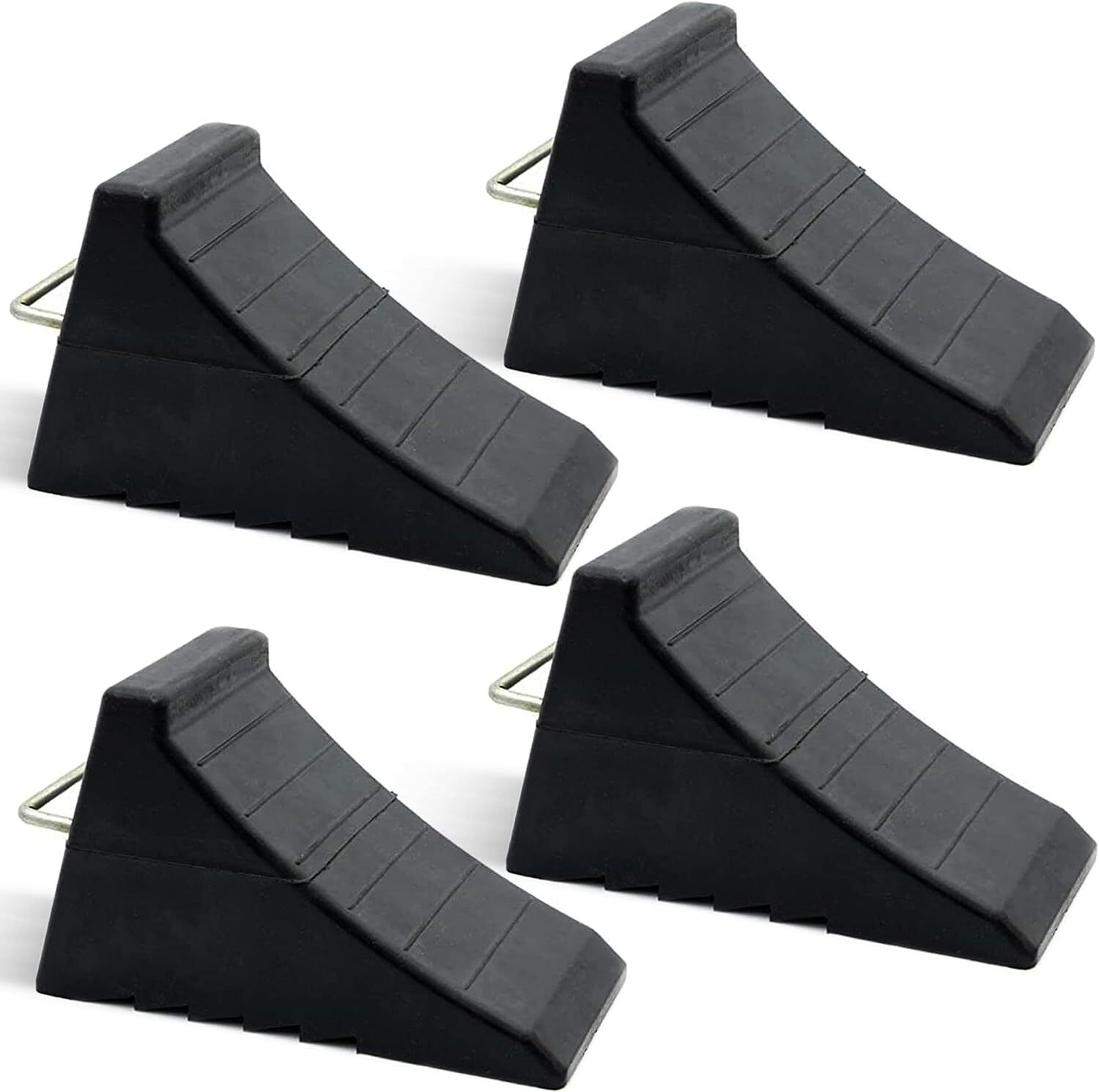 Heavy Duty Rubber Wheel Chocks w/Steel Tie Off Handles RV Wheel Chock 4 Pack