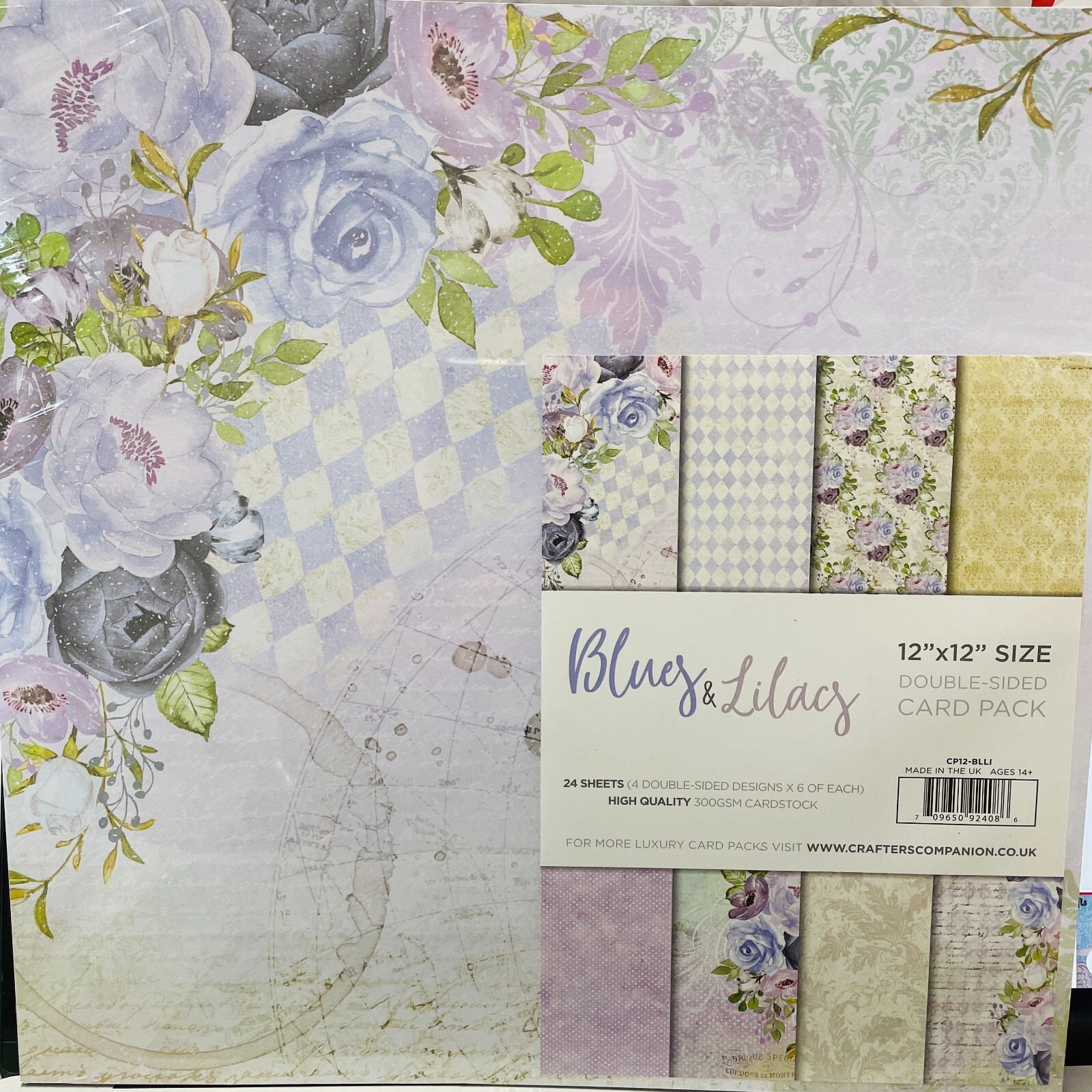 CRAFTERS COMAPNION BLUES & LILACS 12X12 DOUBLESIDED CARDSTOCK FLORAL
