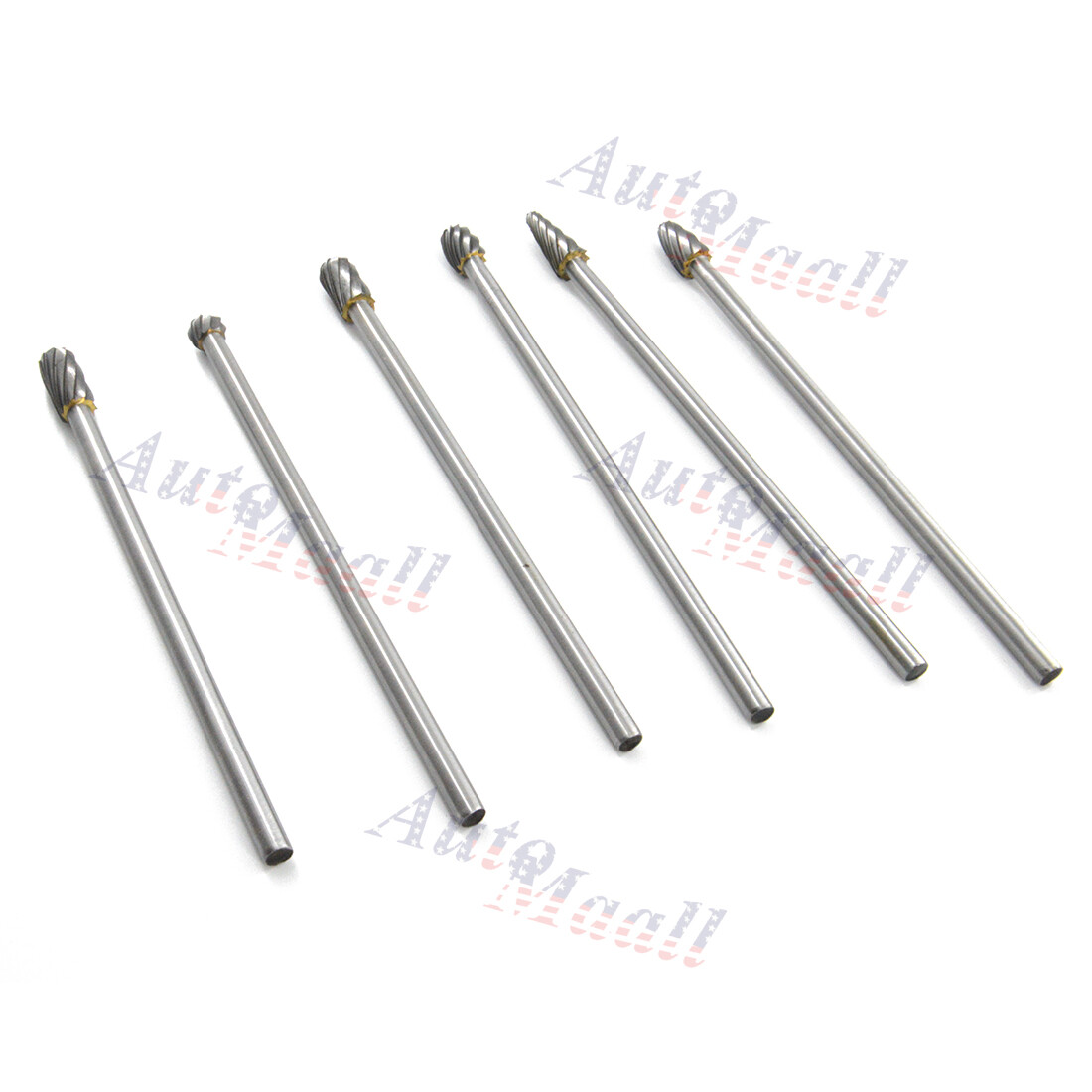 6pc 1/4" Tungsten Rotary Carbide Burr Bits Aluminum Bur 6" Long Shank Single Cut
