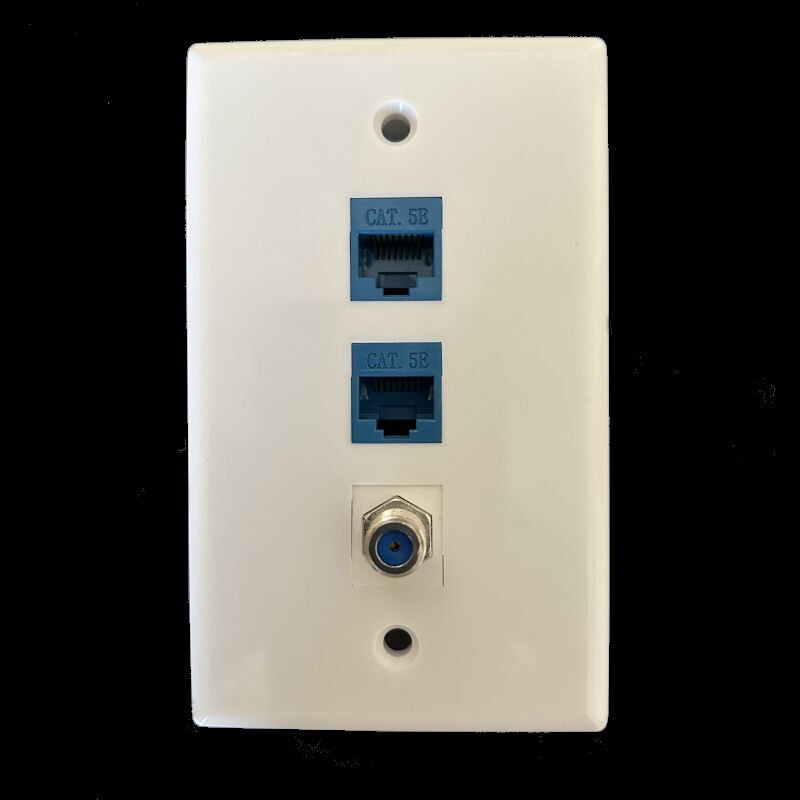 3 Port Ethernet Wall Plate 2 CAT5e F 3G Coax Keystone Network Female to Female