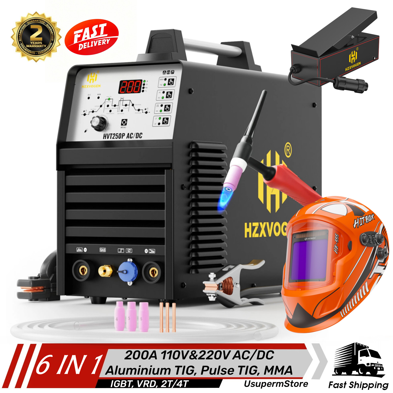 110V/220V Aluminum Tig Welders with Pulse AC/DC 200A Digital Inverter Tig/Stick