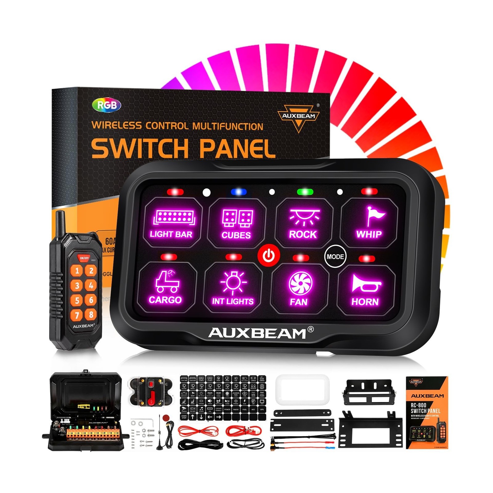 Auxbeam 8 Gang Switch Panel RC-800 Control Range Up to 165FT Easy Control | T...