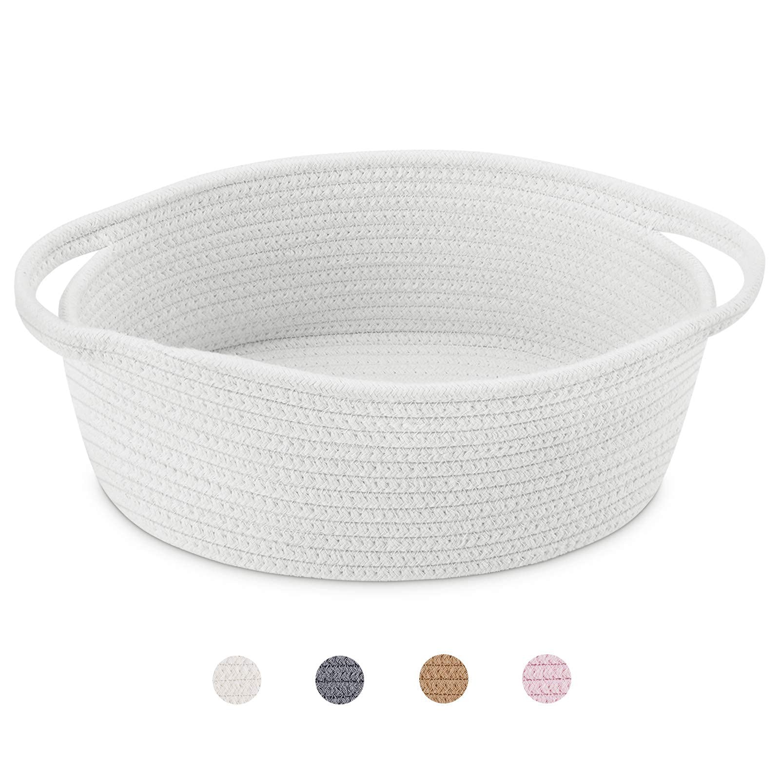 ABenkle Small Basket with Handles, Boho Decorative Rope Woven Dog Cat Toy Storag