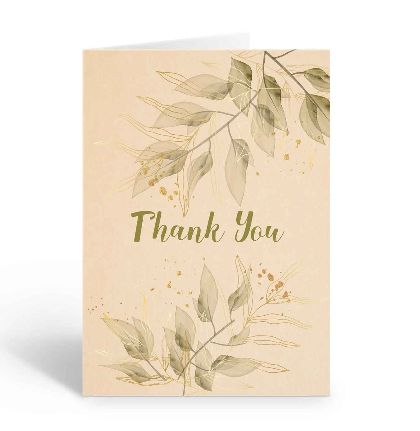 Sage Colored Leaves Thank You Note Card - 10 Note Cards with Envelopes - B14429