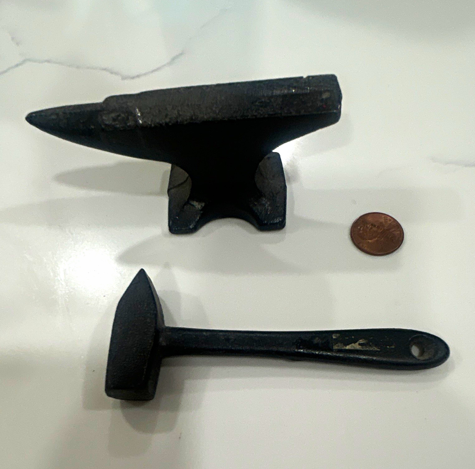 Mini Cast Iron Anvil & Hammer Set, Black Metal BlacksmithingCollectible CAST