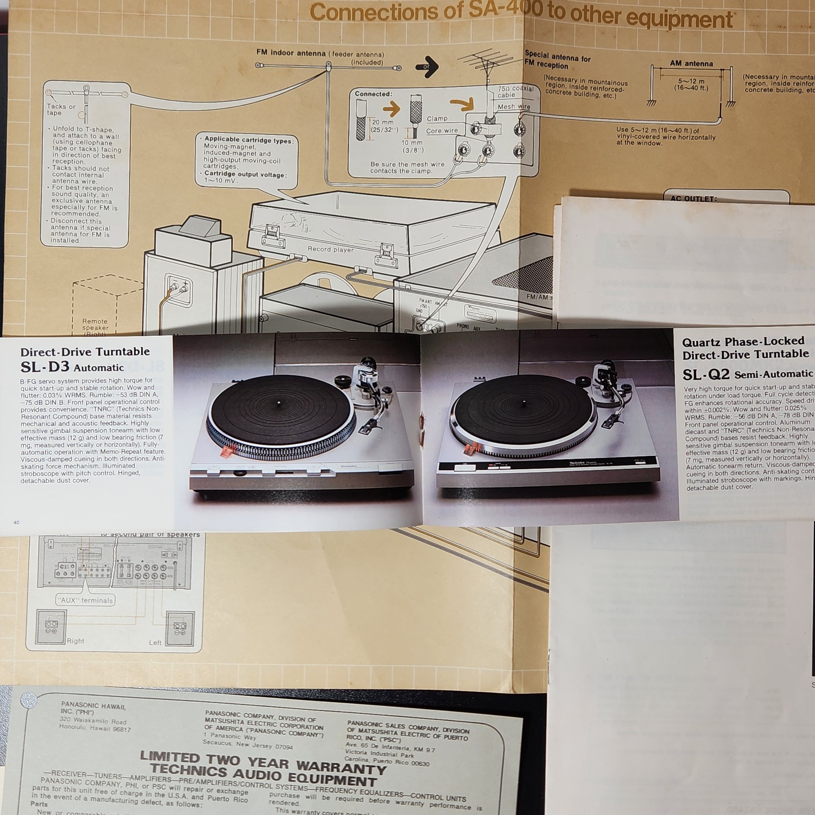 Technics By Panasonic SA 400 Receiver Operating Instructions + New Model Booklet