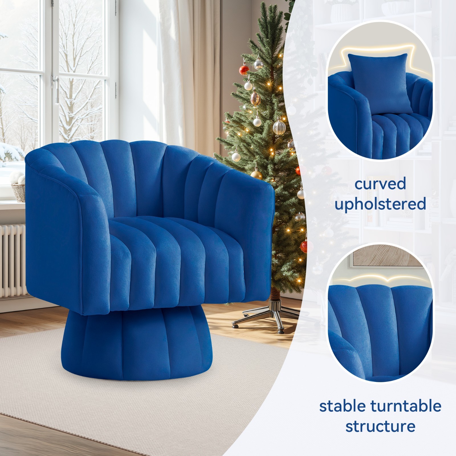 Korser 360° Swivel Accent Chair with Velvet Upholstered Swivel Barrel Chairs
