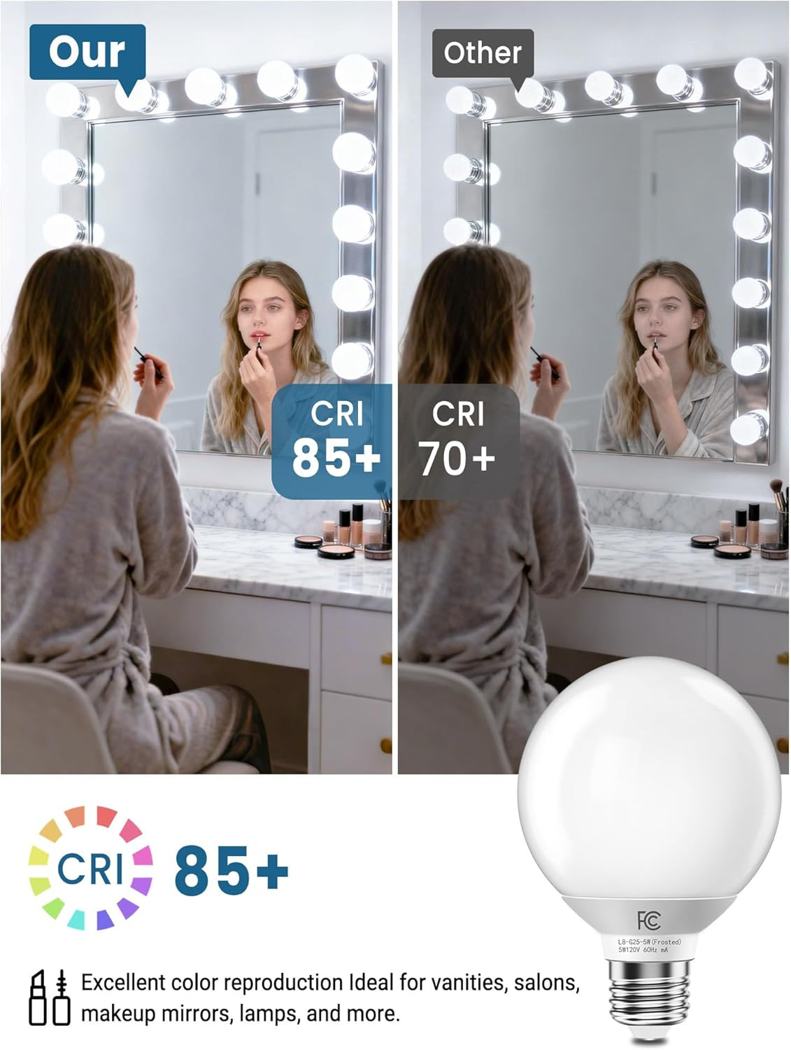 G25 LED Globe Light Bulbs, Vanity Light Bulb for Bathroom 40W Equivalent, 5000K