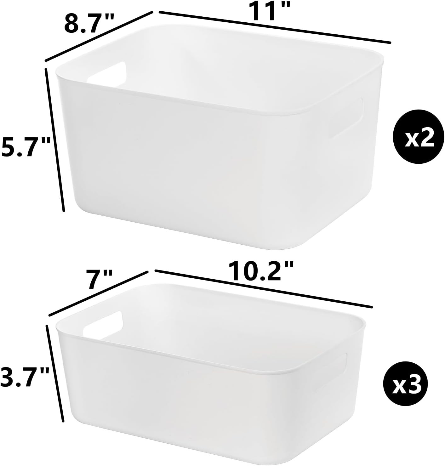 Minimalist White Open Storage Bins - 5 Pack for Kitchen and Office Organization