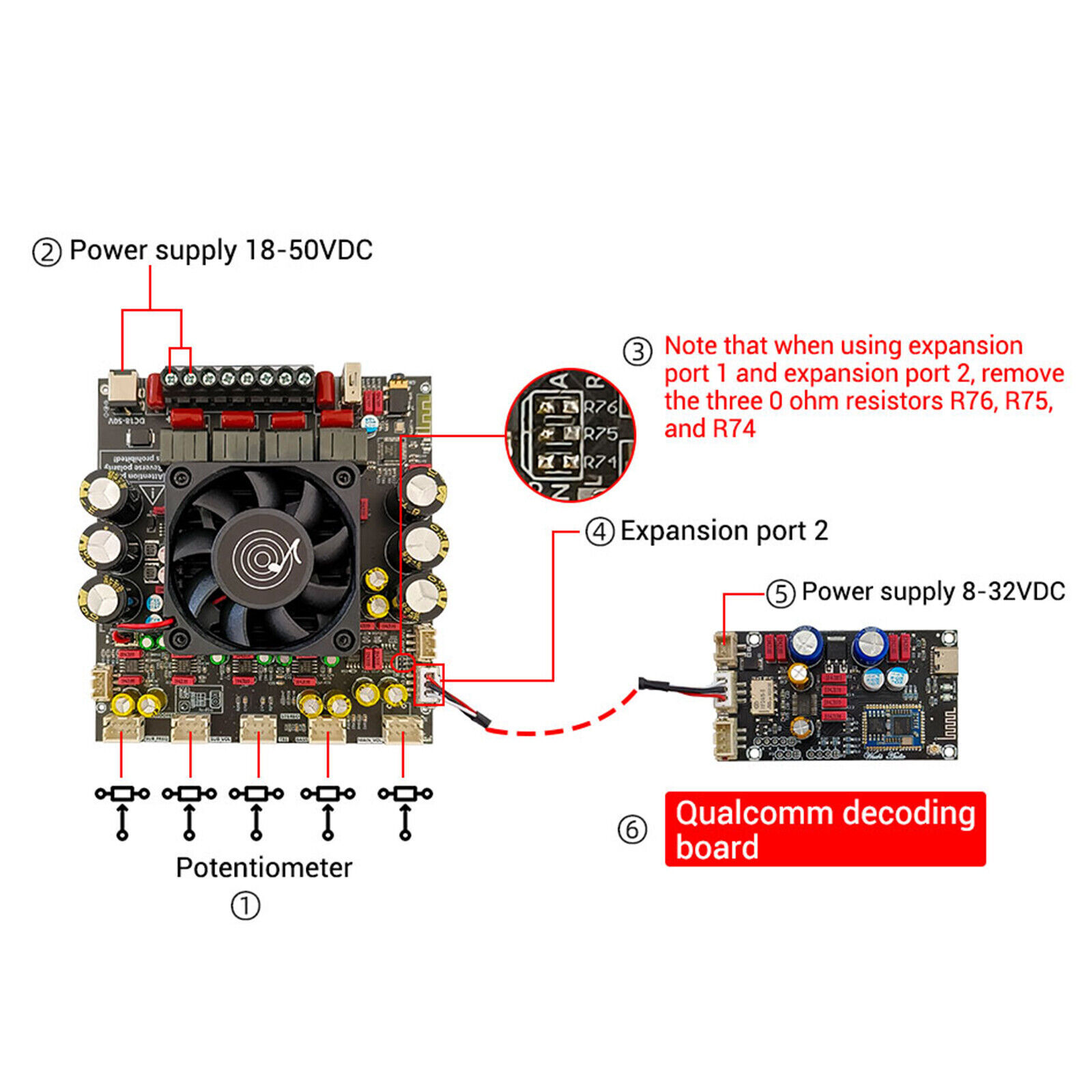 ZK-AS21P 2.1 Bluetooth HiFi Audio Power Amplifier Module High Performance AmpsB