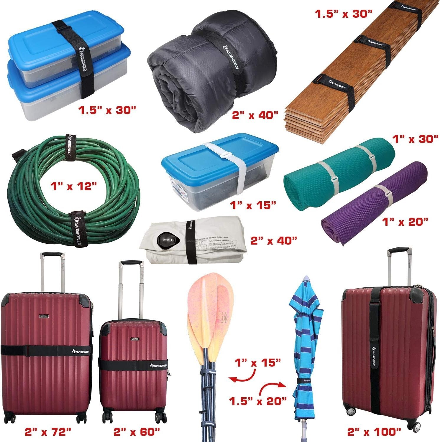 Versatile Cinch Straps 1" x 12" - 12 Pack Hook and Loop with Bonus Cable Ties