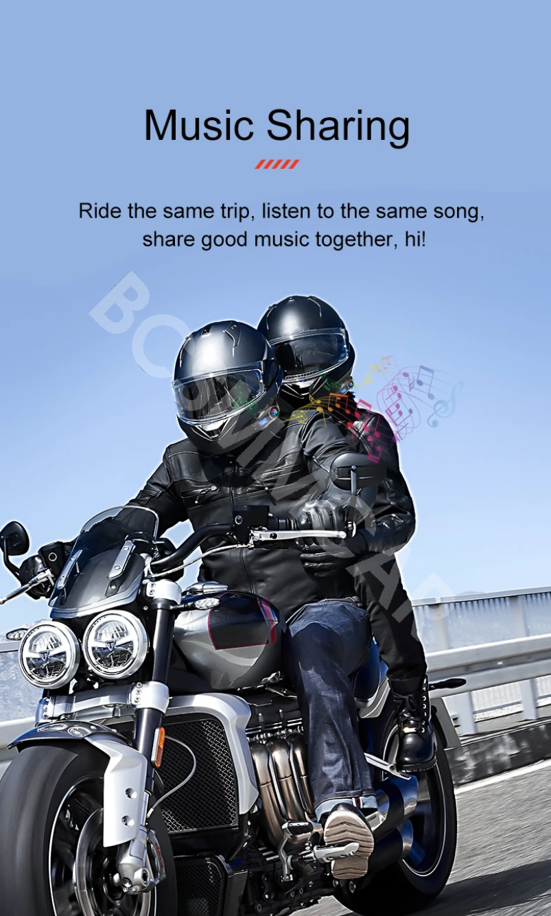 Motorcycle Intercom Helmet Bluetooth Headset Rider FM LCD Flashlight Waterproof