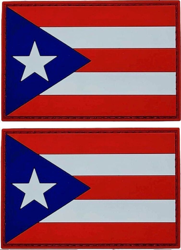 Puerto Rico Flag PVC RUBBER Morale Patch  - 2PC  HOOK BACKING  3" X 2"  (QP979)