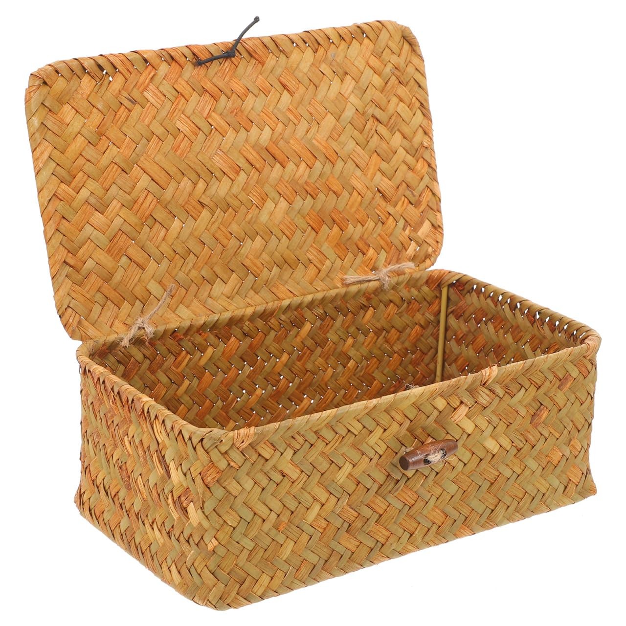 Large Wicker Basket Lid Rattan Storage Trunk Small Storage Box Woven Basket L...