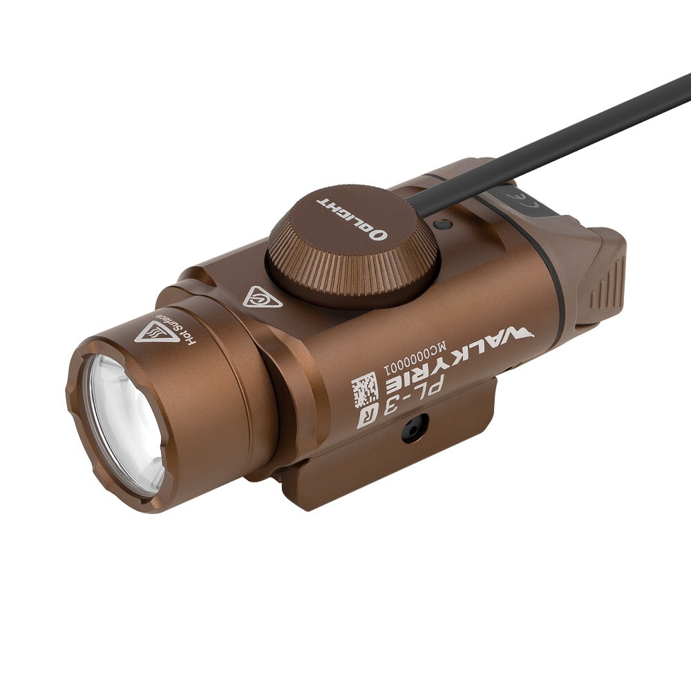 Olight PL-3R Valkyrie Rechargeable Rail Mount Tactical Light, Desert Tan, 1500Lu