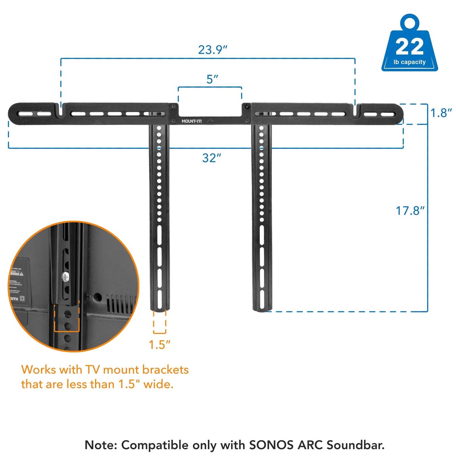 Mount-It! Sonos Arc Sound Bar TV Mounting Bracket