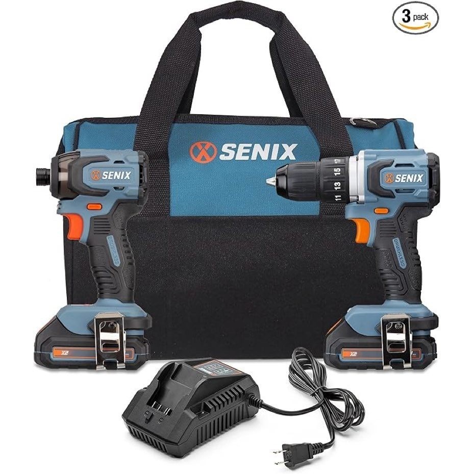 Senix X2 20V Max Brushless Cordless 2-Tool Combo Kit Drill Impact Driver