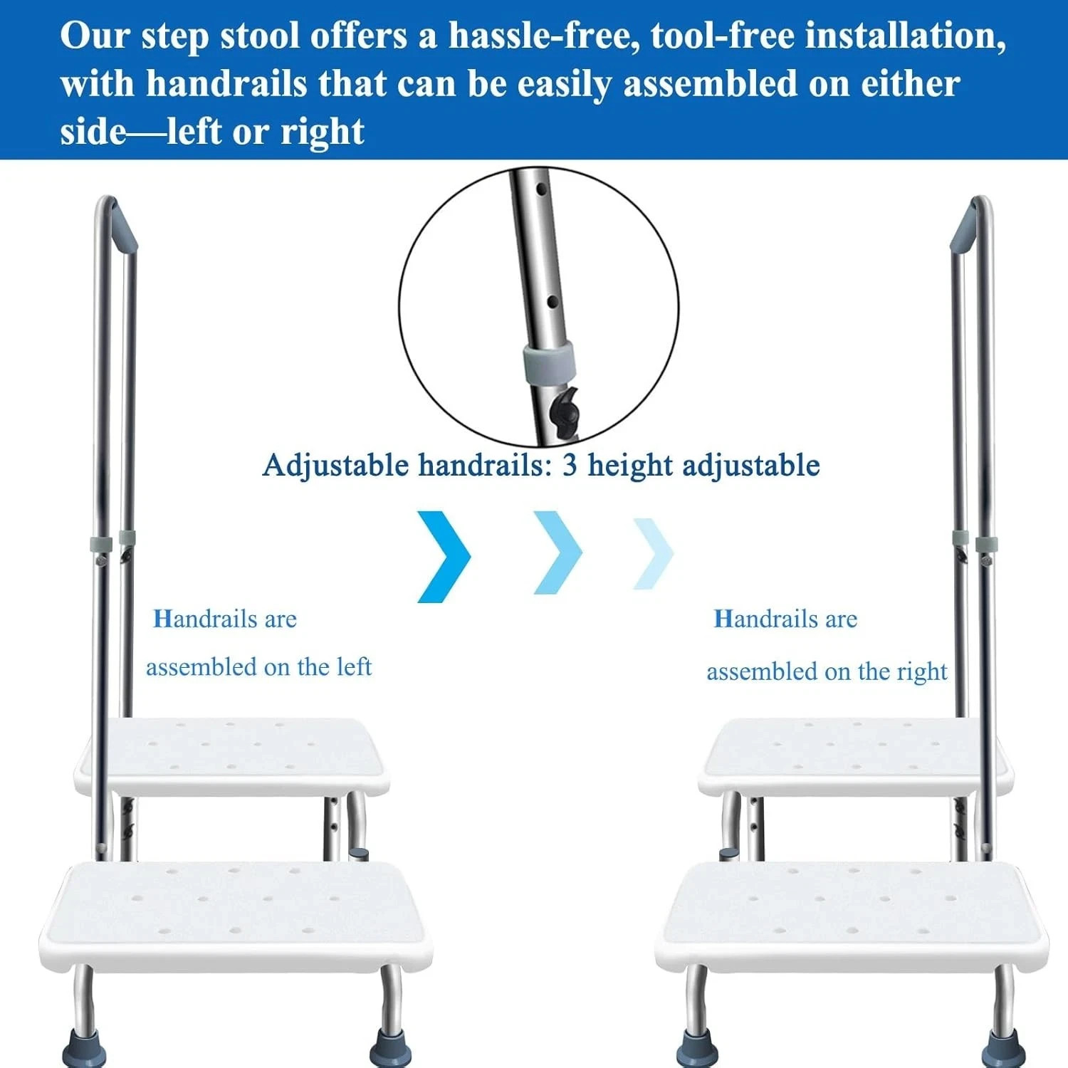 AHeavy Duty 2 Steps Medical Foot Stool Adjustable elderly Step Stool with Handle