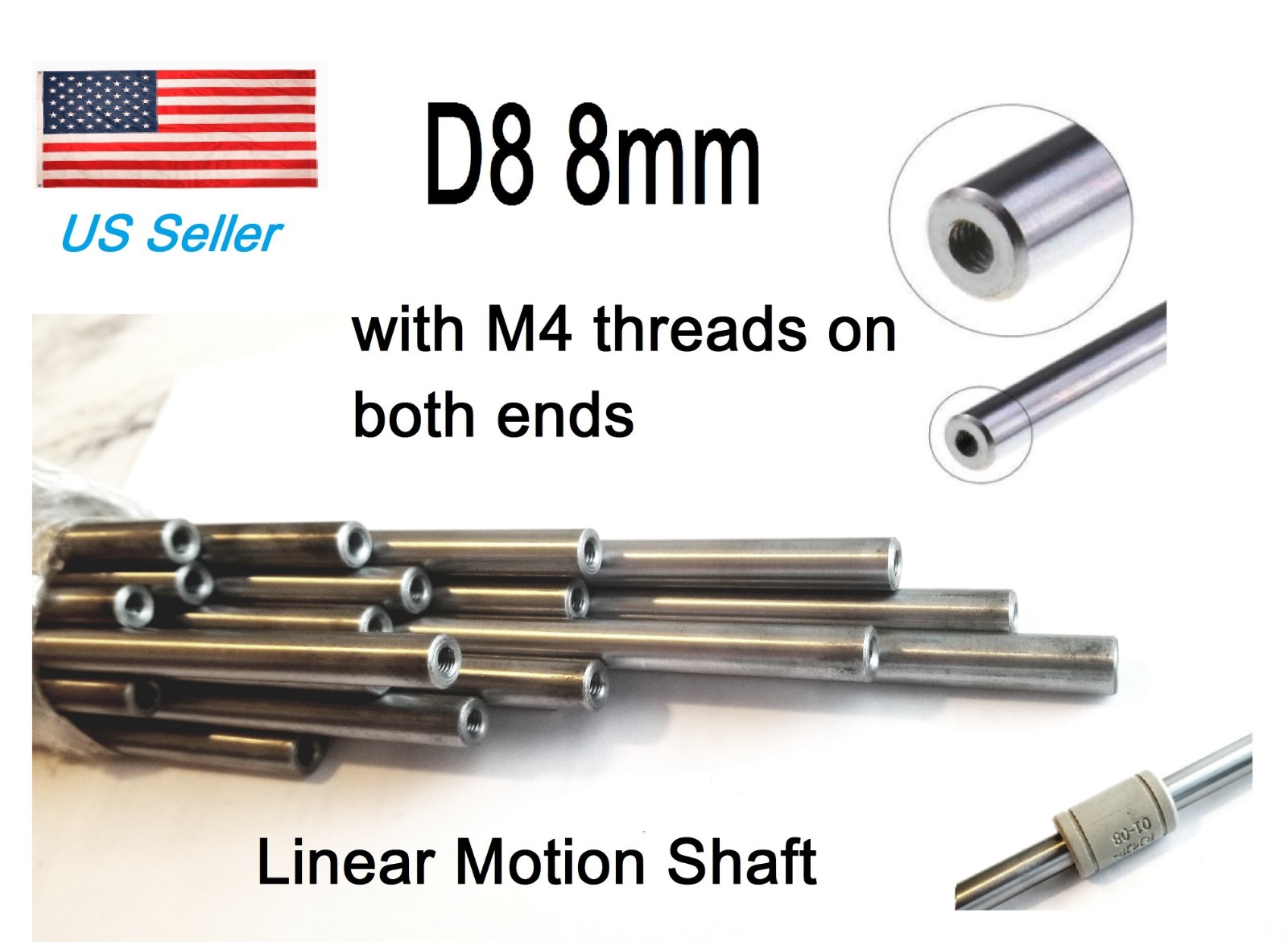Linear Motion Shaft bar D8 8mm Rod 3D Printer CNC with M4 end threads