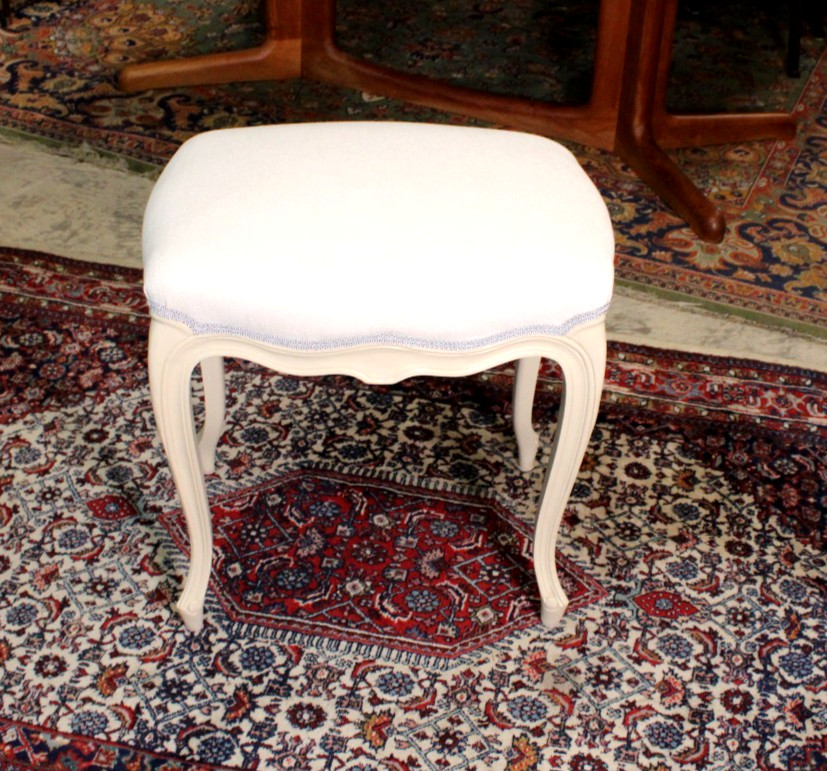 French Antique Napoleon III Vanity Stool / Refinished & upholstered White Lenin