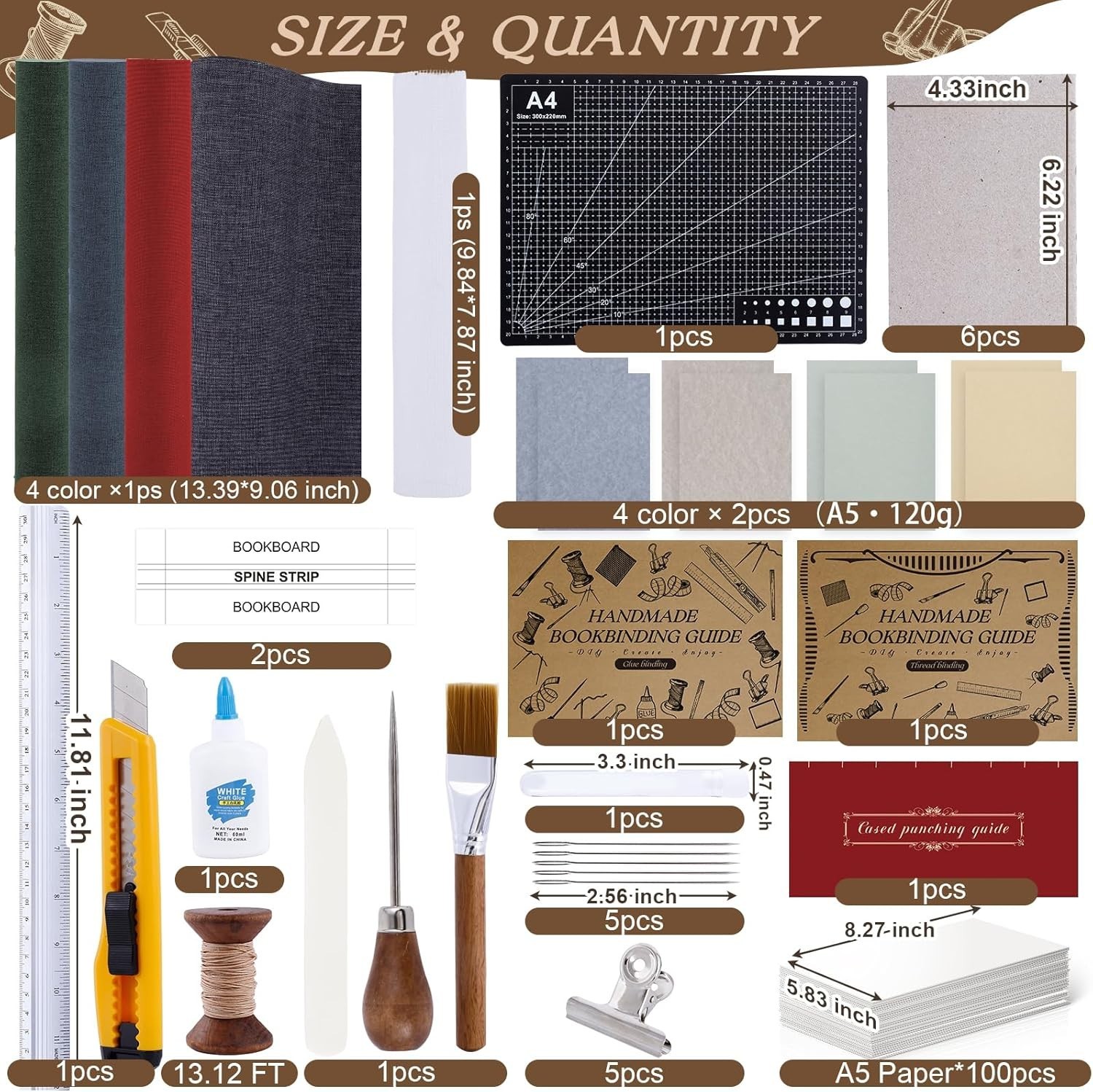 145Pcs Book Binding Kits for Beginners, Book Making Kit Bookbinding Supplies ...