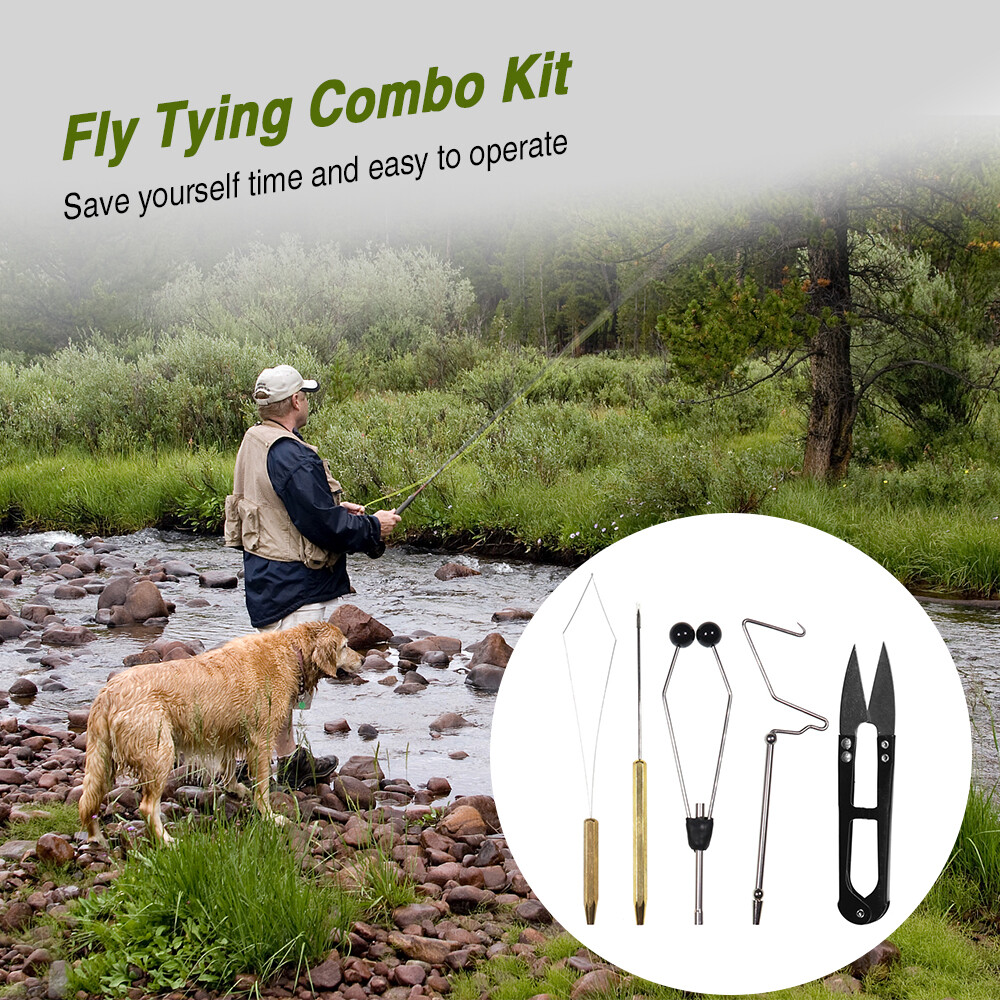 5pcs Fly Tying Tools Combo Kit Fly Tying Vise Bobbin Holder Threader V1E0