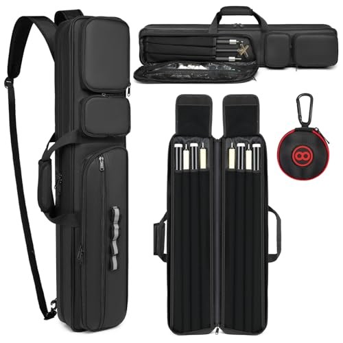 Pool Cue Case - 4x4 Padded Pool Cue Bag - Holds 4 Butts and 4 Shafts, black-1