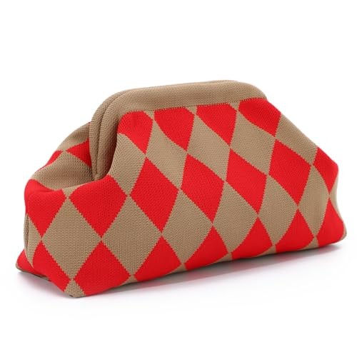 Woven Clutch Purse for Women Summer Beach Bag Casual Colorblock Evening Red