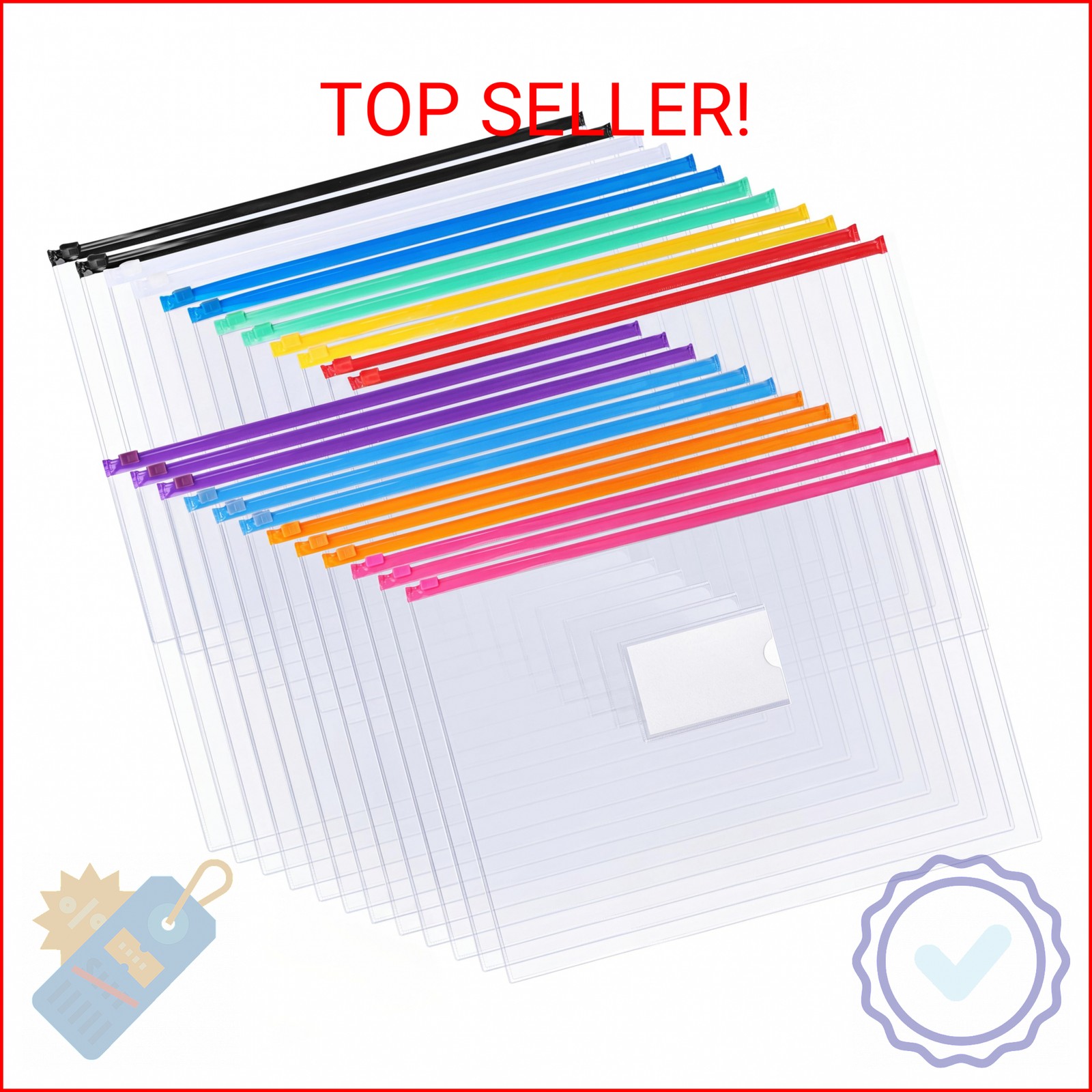 EOOUT 24pcs Plastic Envelopes Poly Zip Envelopes Files Zipper Folders, A4 Size,