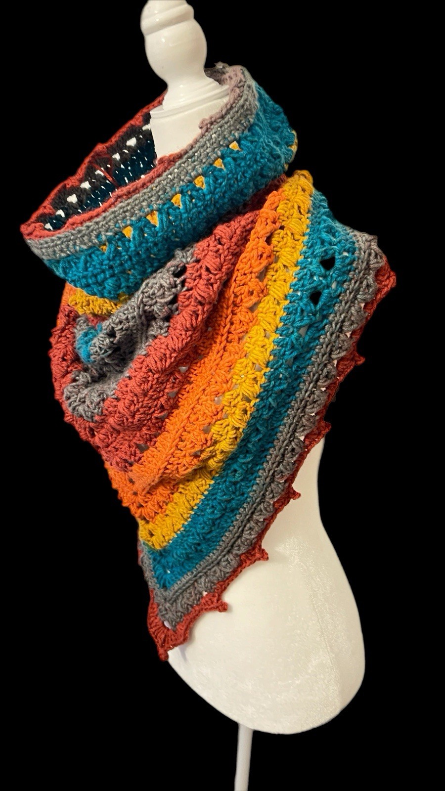 Boho-Elegant Handmade Crochet Bandana Cowl In Jewel Tones, Premium Bulky Acrylic