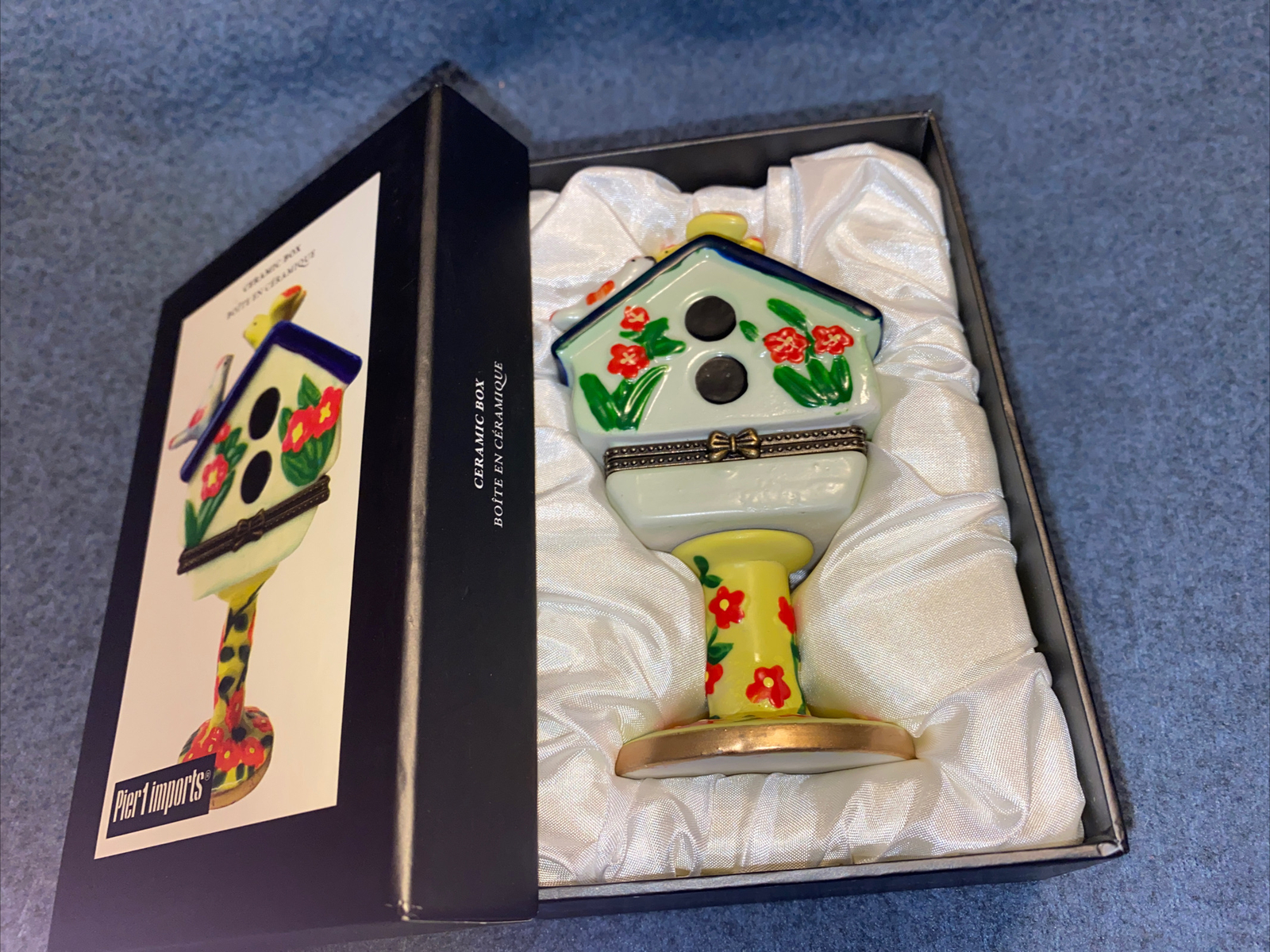 NEW~Pier 1 ~Birdhouse Ceramic Trinket Box~4.25” Tall