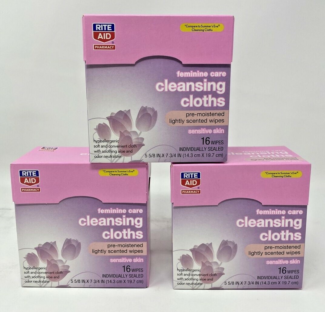 3 Boxes of Rite Aid 16 ct Feminine Cleansing Cloths Aloe & Odor control 48 total