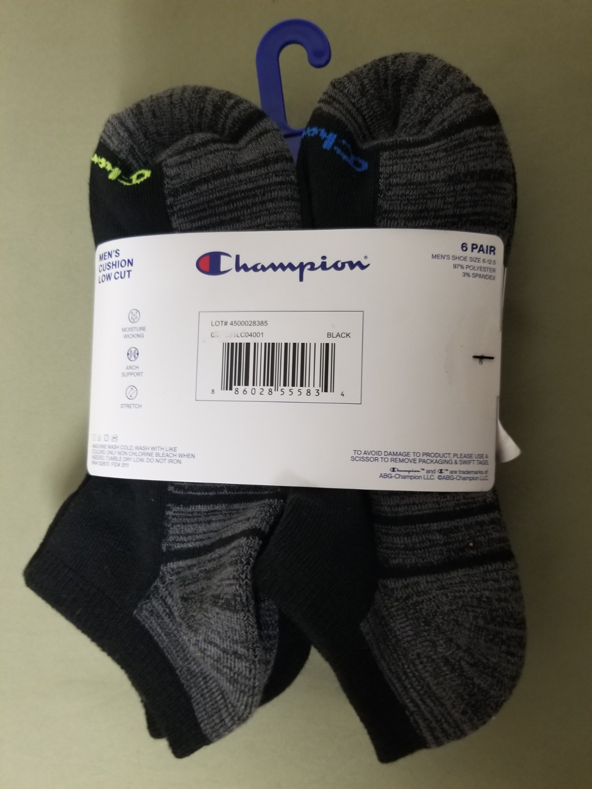 New Mens Champion Athletic Wear 6 Pair Cushion Low Cut Socks.