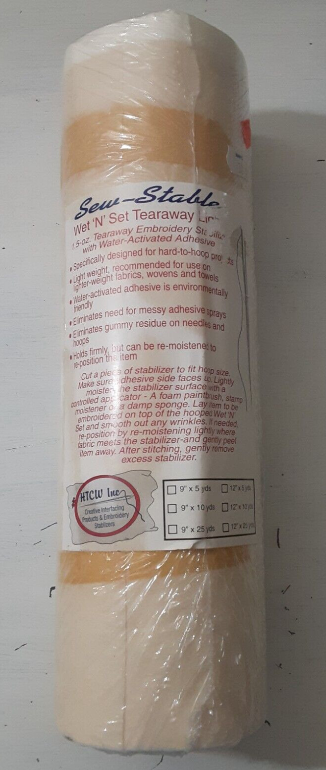 Vintage Sew-Stable Wet N’ Set 1.5oz Embroidery Adhesive Tear Away Stabilizer 12"