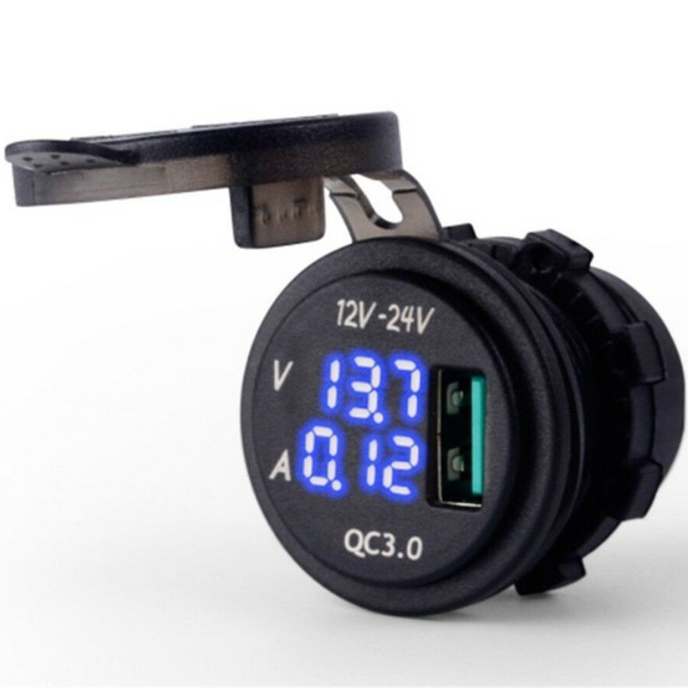 Blue Socket Motorcycle USB Fast Socket Volt Meter Waterproof Brand new