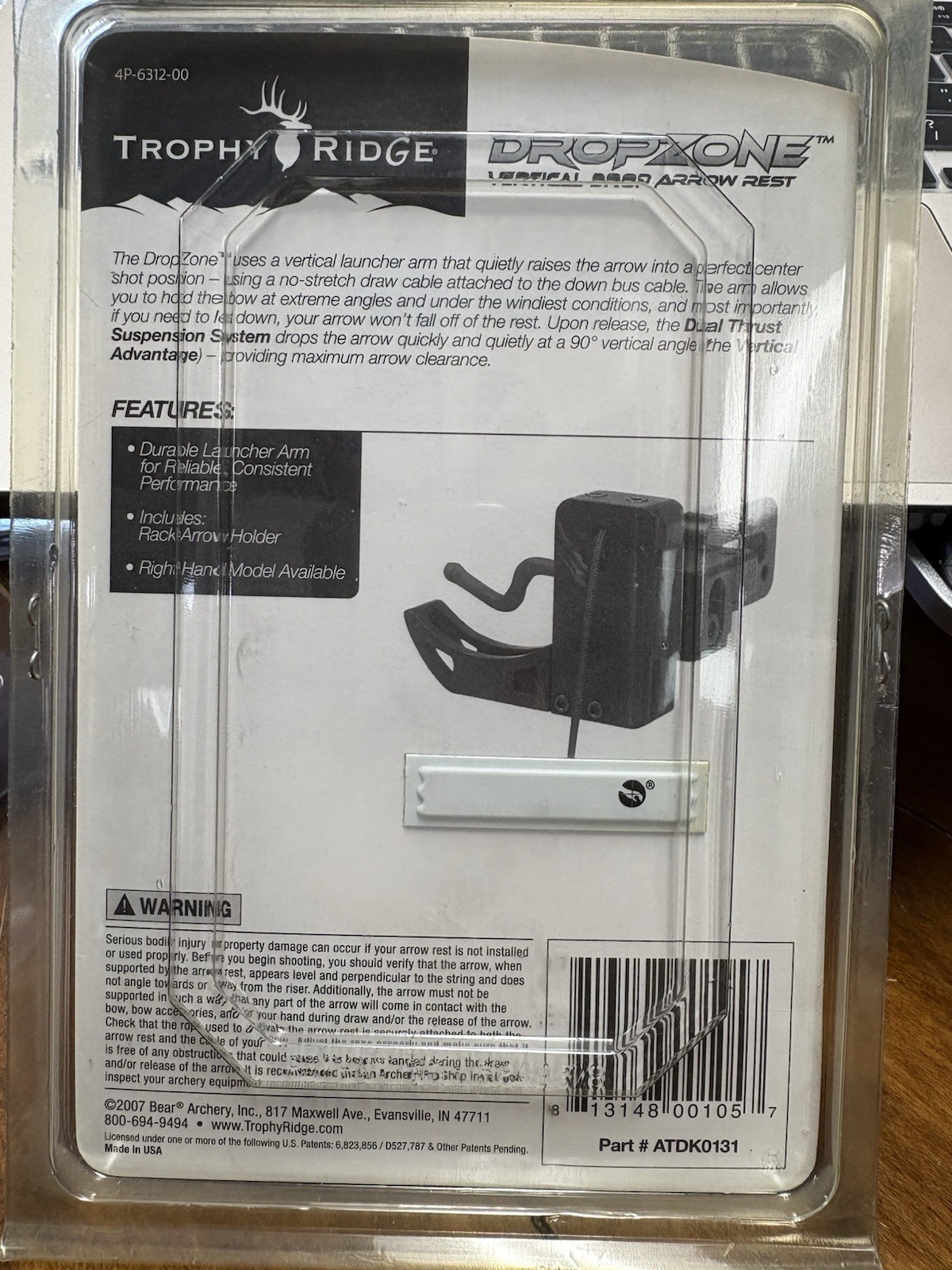 Trophy Ridge DropZone Drop Away Arrow Rest Compound Bow Left Hand Black ATDK0131