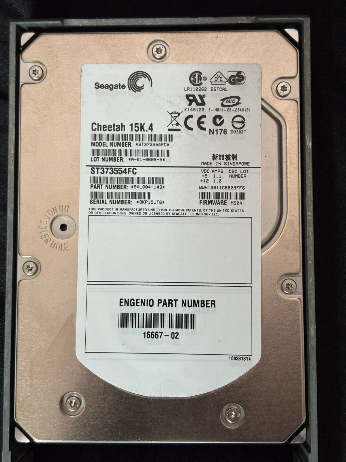 ST373554FC  - 9AL004-143 - LSI PN 16667-02 - 73GB SAS Disk Drive - 15K - 4Gbps
