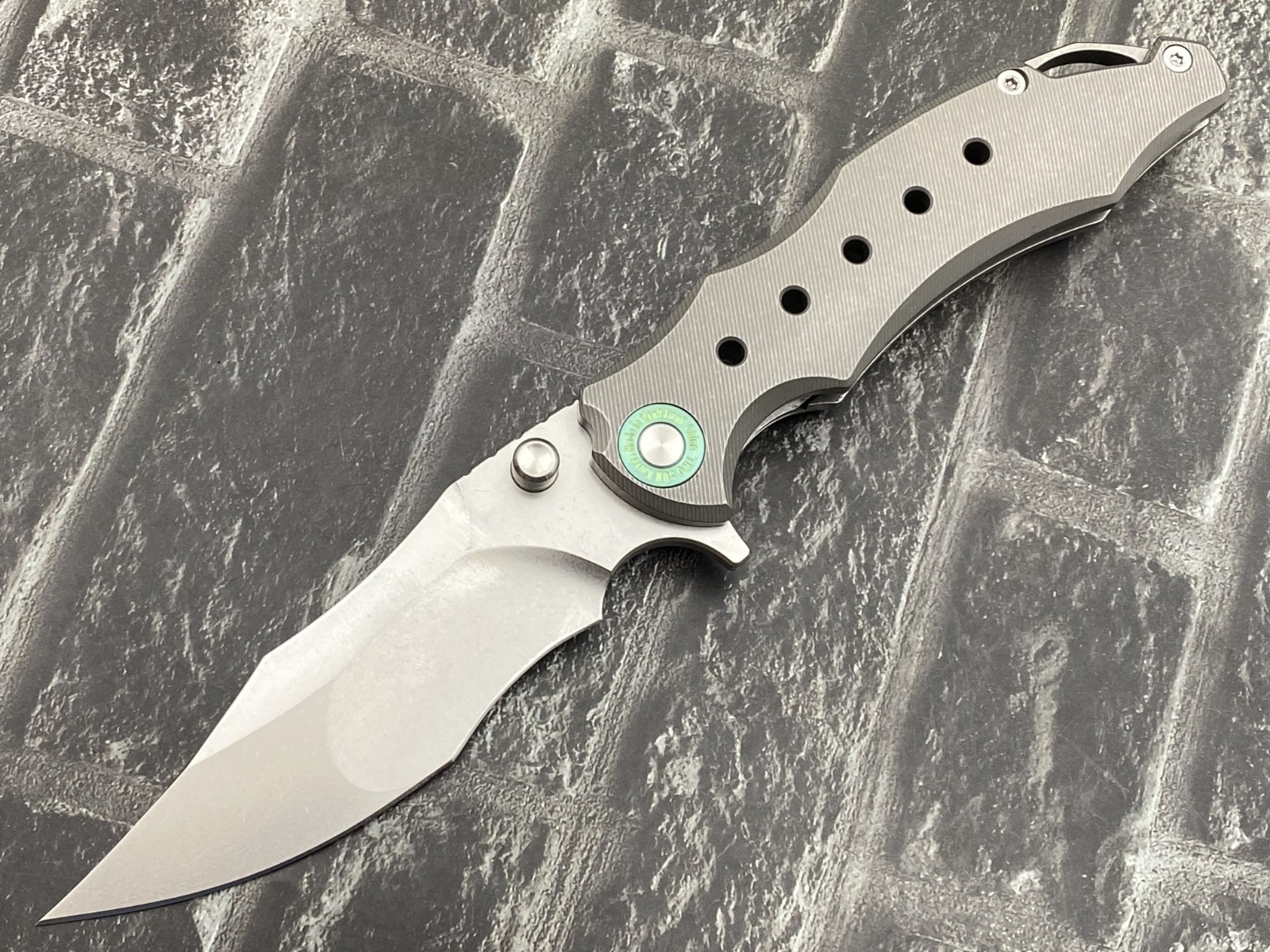 Twosun TS589-K110-Gray Folding Knife K110 Blade Titanium Handle Pocket Knife