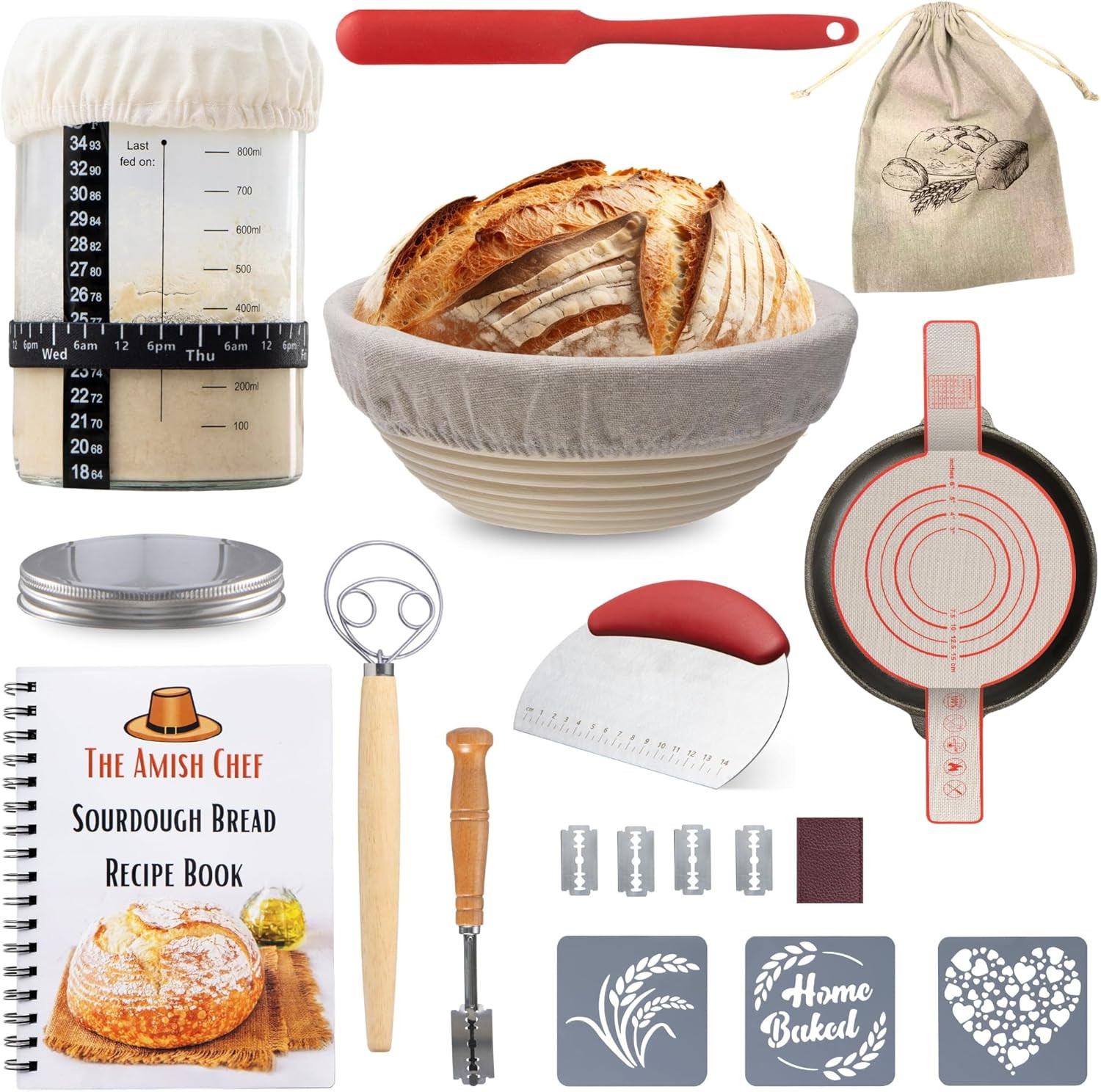 Complete Sourdough Bread Starter Kit, Glass Sourdough Starter Jar Kit & Tons of