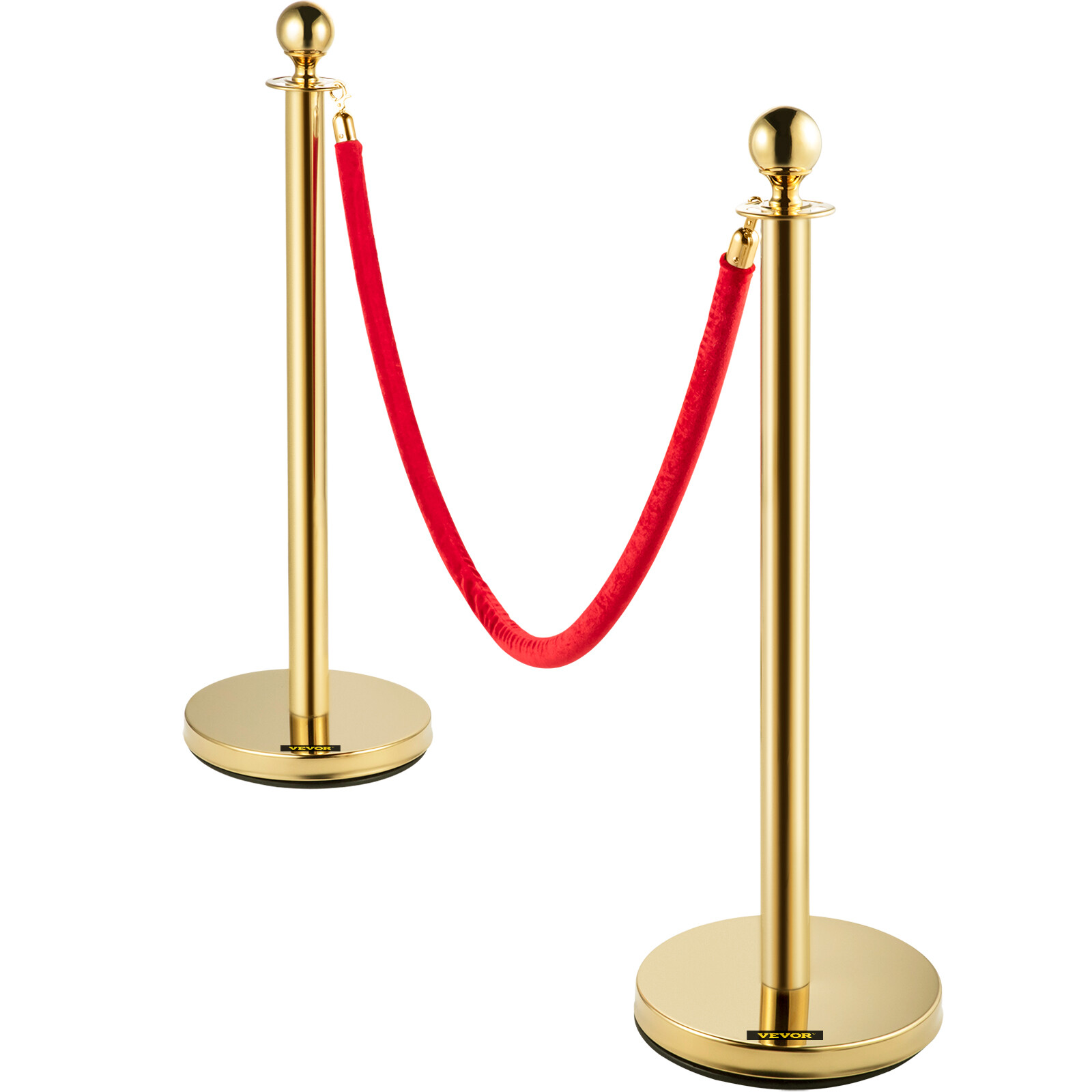 6Pcs Golden Stanchion Posts with 4 Velvet Ropes Crowd Control Queue Pole Barrier