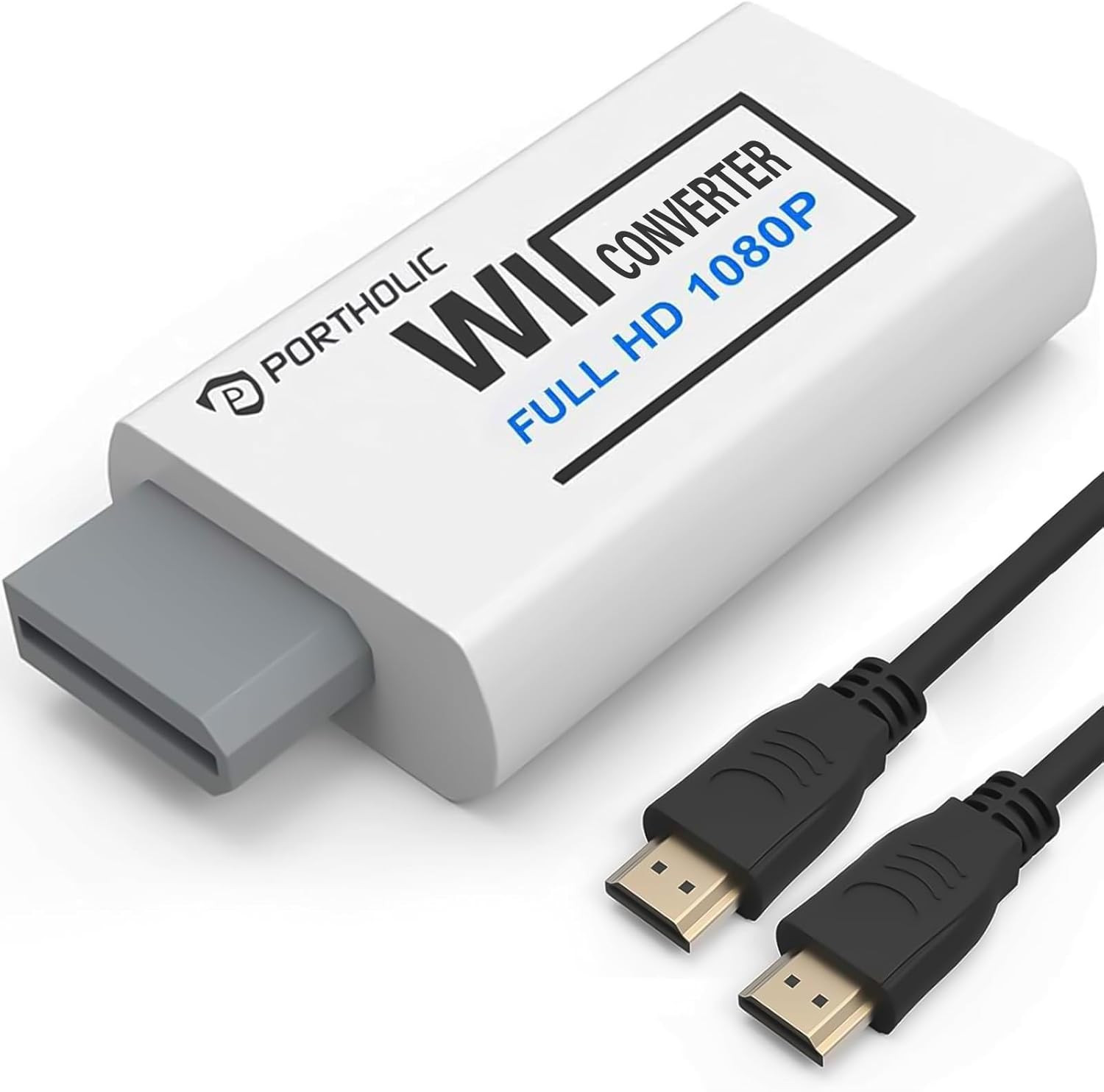 PORTHOLIC Wii to HDMI Converter 1080P for Full HD Device, Wii HDMI Adapter with