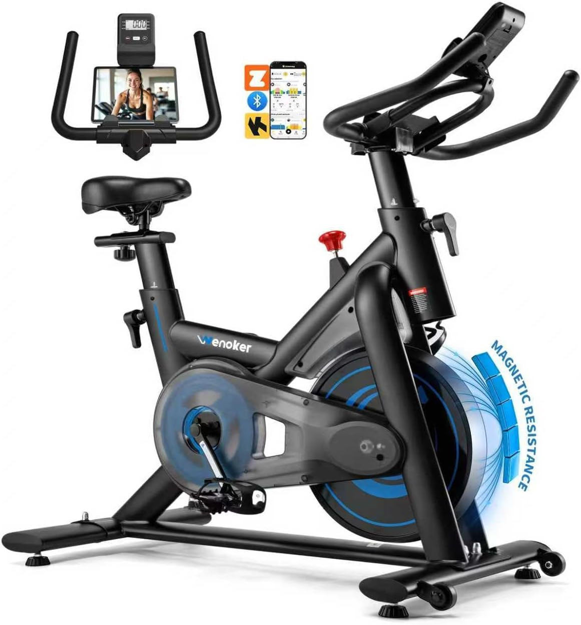 Magnetic Exercise Bike for Home – Adjustable Silent Spin Bike with 350Lb Capacit
