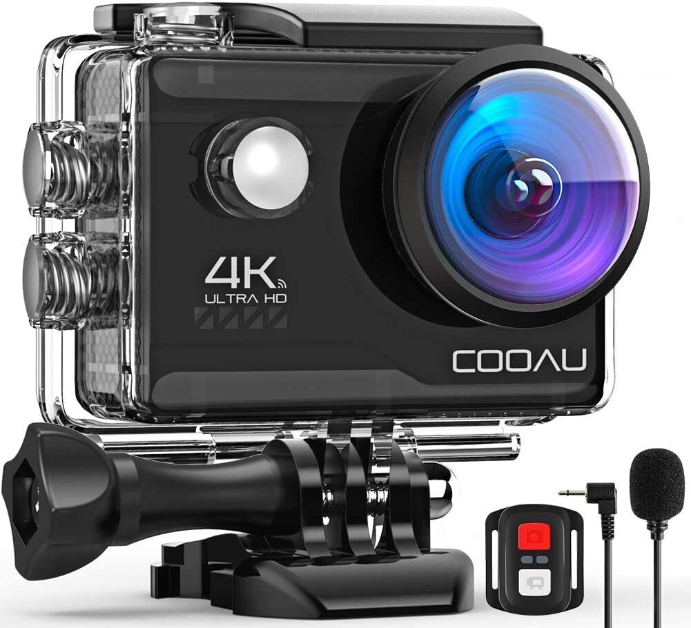 COOAU HD Action Camera 4K 20MP WiFi with External Microphone 40M Remote Control