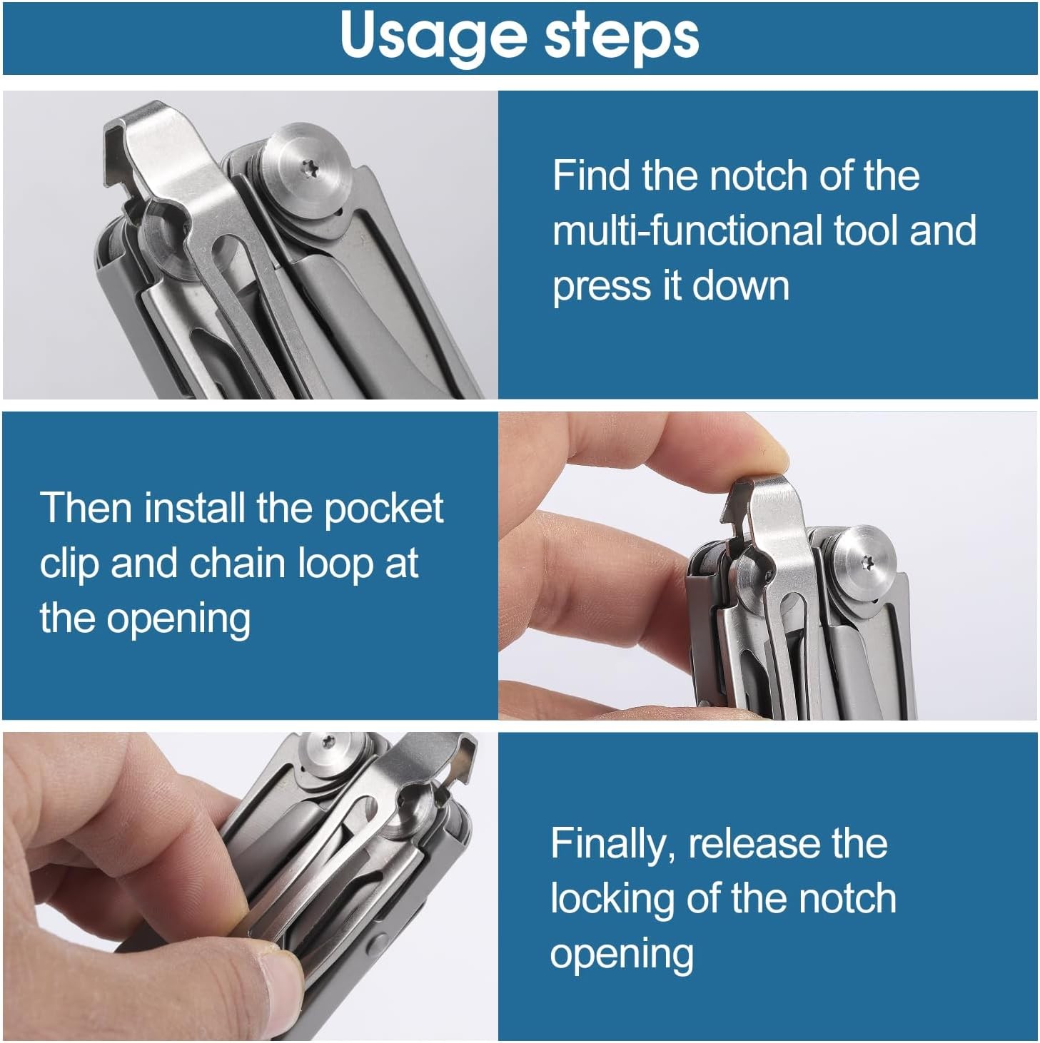 Quick-Release Pocket Clips + Lanyard Ring Set Stainless Steel Quick Release