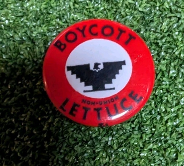 Boycott Non-Union Lettuce Lettered Pin Red Black & White