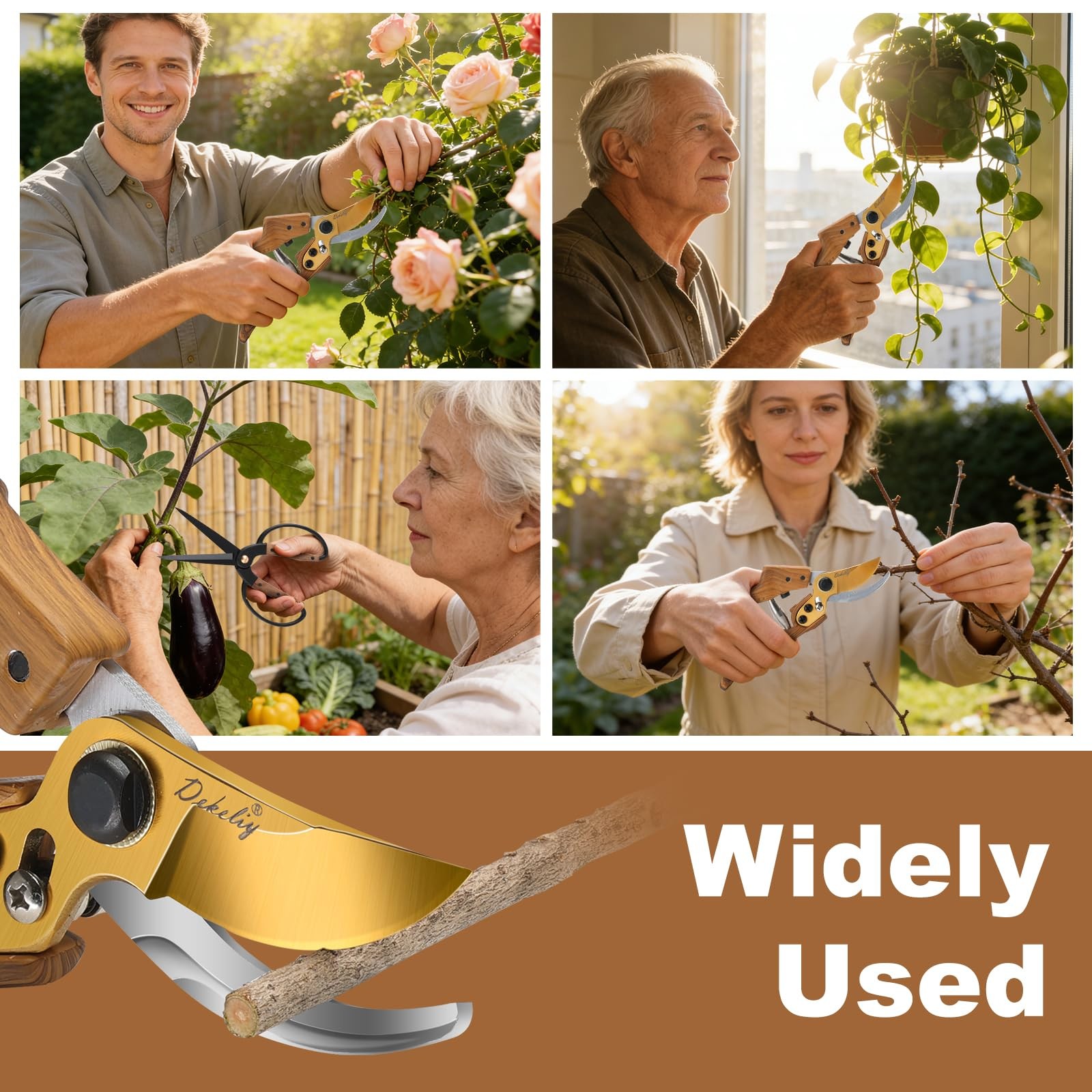 Dekeliy 2Pack Garden Pruning Shears Set: Ultra Sharp SK5 Blade Wood Grain