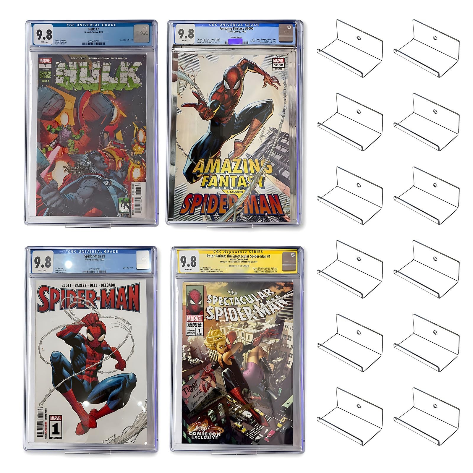 12pcs Clear Floating Comic Book Display Shelves - Wall Mount Showcase Holder