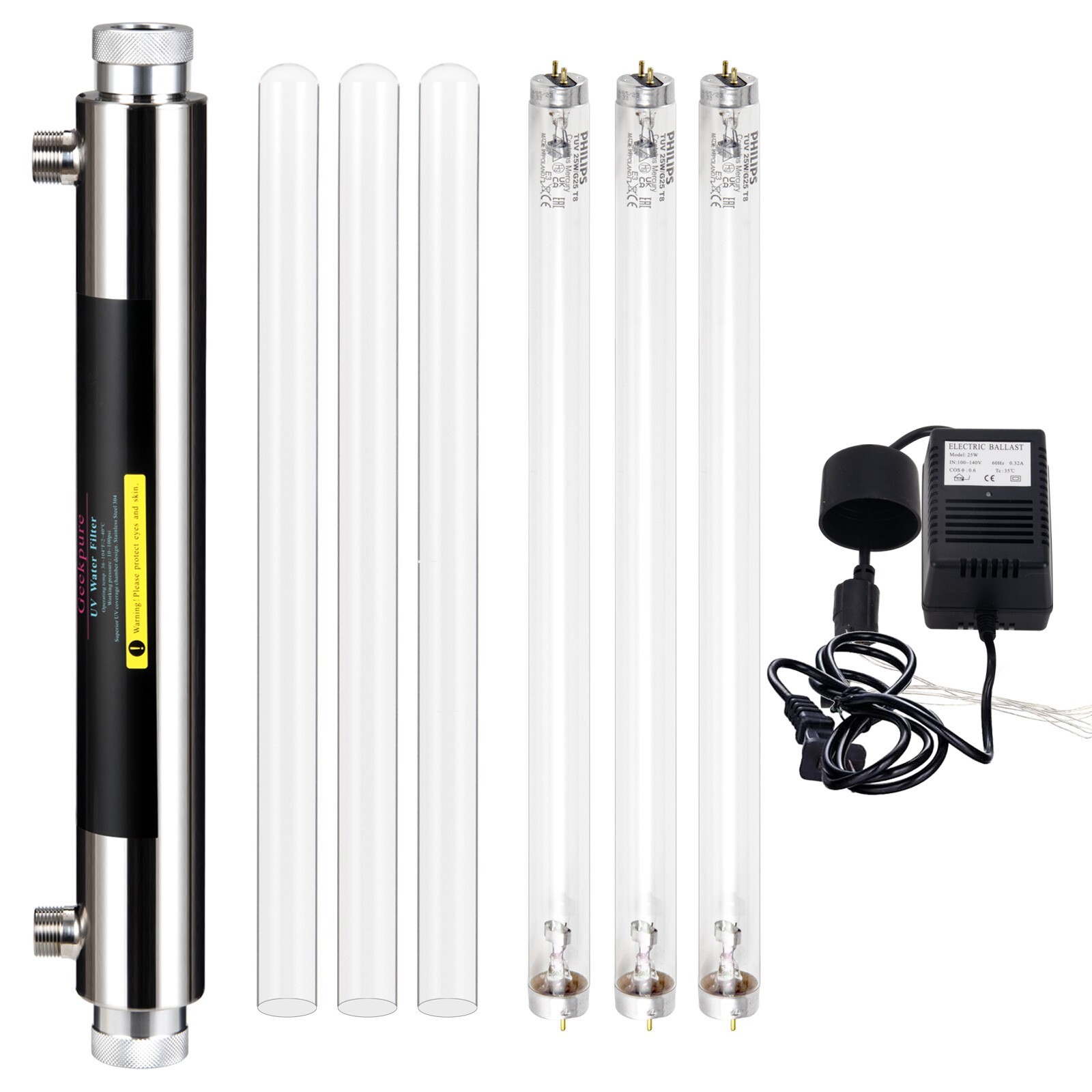 Geekpure Whole House UV 6 GPM Water Filter System-3 UV Filter + 3 Quartz Sleeve